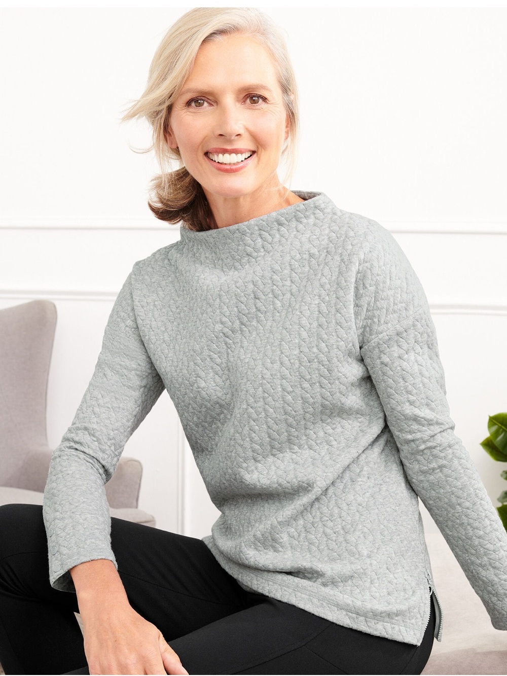 T by Talbots QUILTED JACQUARD PULLOVER - LUREX
